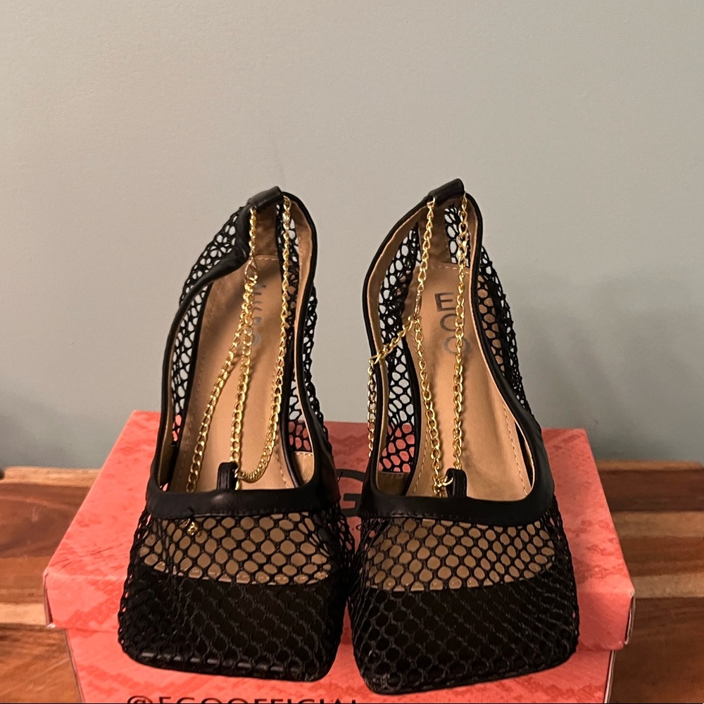 Ego shoes square toes synthetic leather- fishnet.